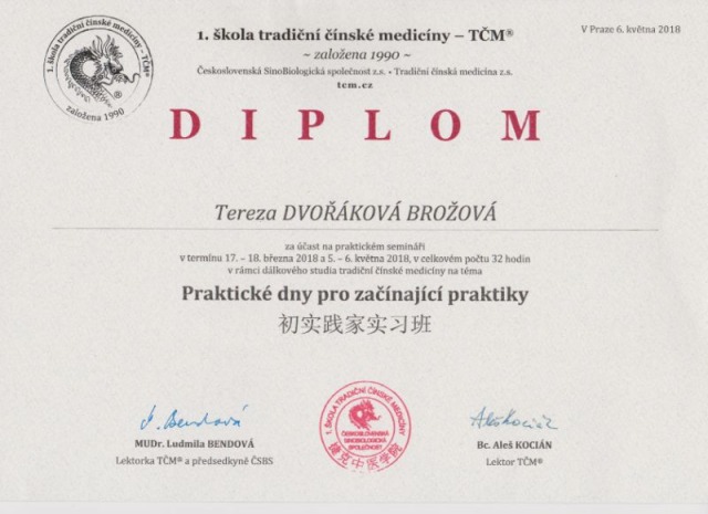 13. Diplom - 1. škola Tradiční čínské medicíny